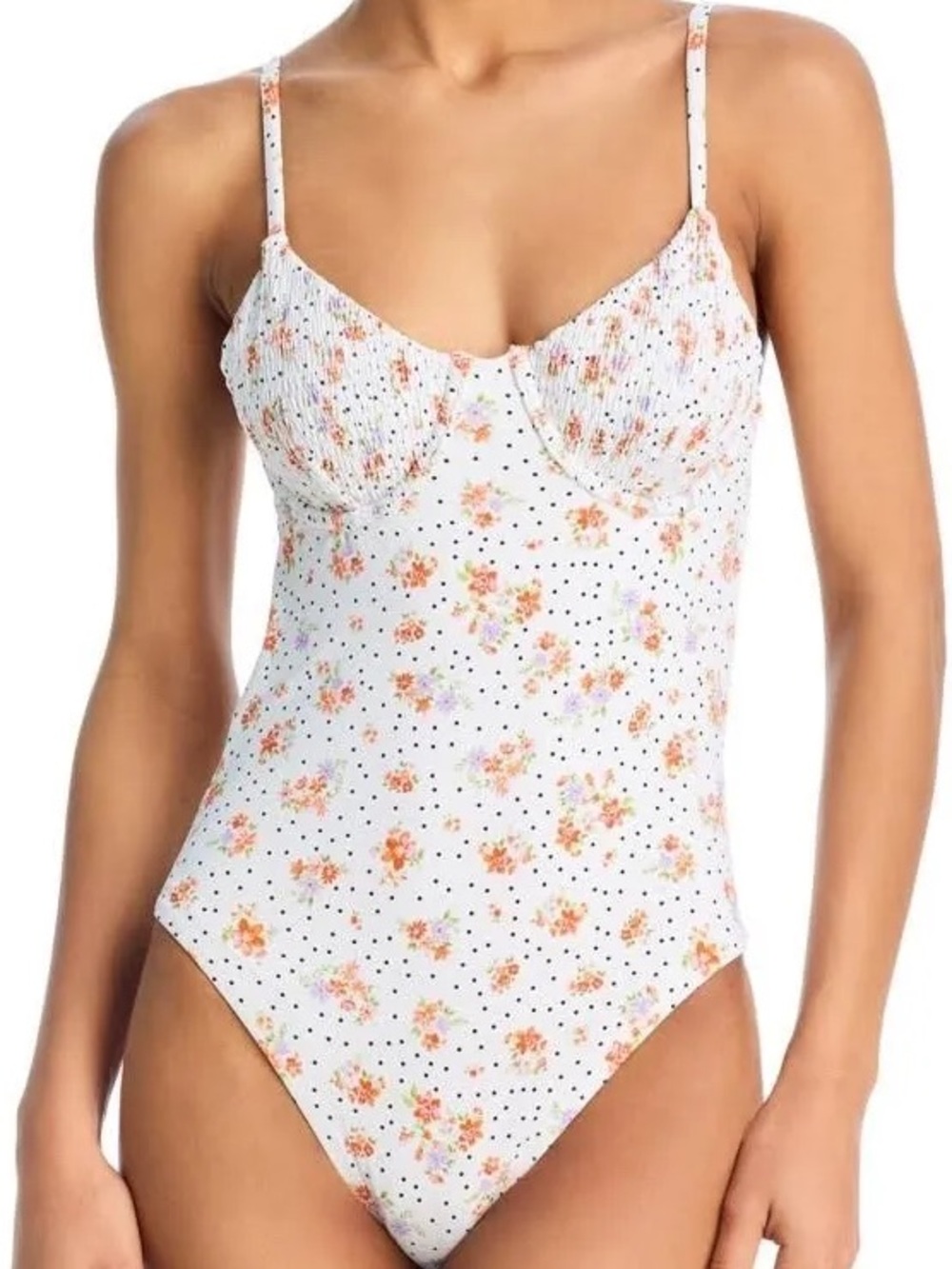 NWOT AQUA Women's Smocked Underwire One Piece Swimsuit